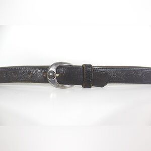Vintage Distressed Brown Tooled Leather Belt Worn In with Silver Buckle